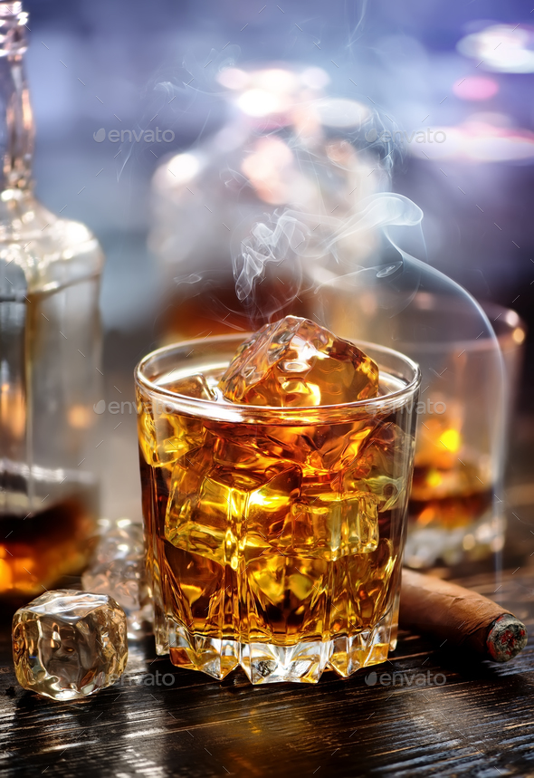 Whiskey with ice cubes Stock Photo by Givaga PhotoDune